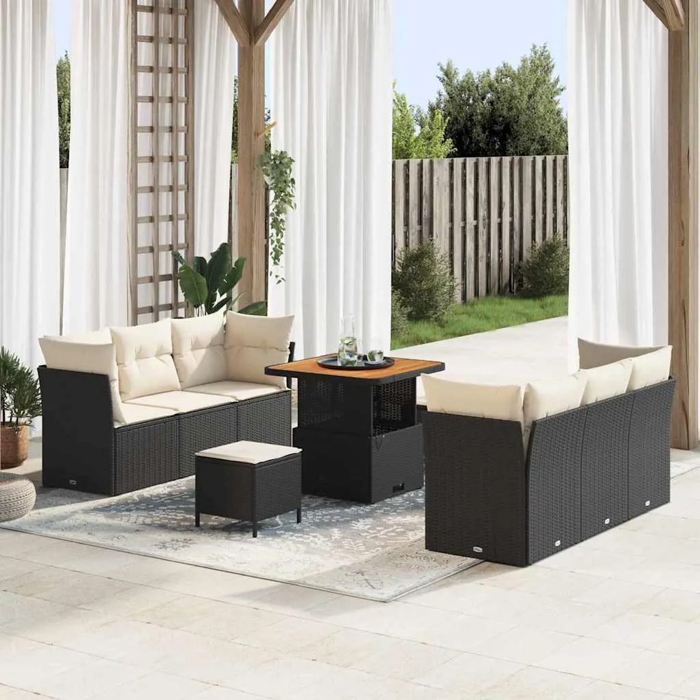 vidaXL Σετ Καναπέ Κήπου 9 pcs Μαύρο και κρεμ 80 x 80 x 71 cm