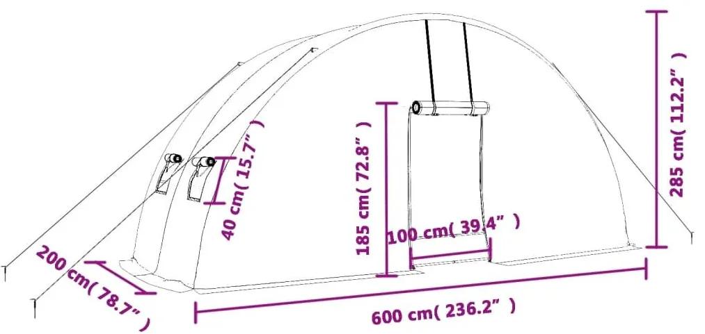 Θερμοκήπιο με Ατσάλινο Πλαίσιο Λευκό 12 μ² 6 x 2 x 2,85 μ. - Λευκό