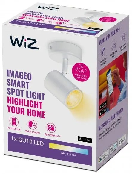 Έξυπνο Φωτιστικό Σποτ 1xGU10 LED 5W Ρυθμιζόμενο 3CCT Dimmable Imageo Wiz 929002658101 Λευκό