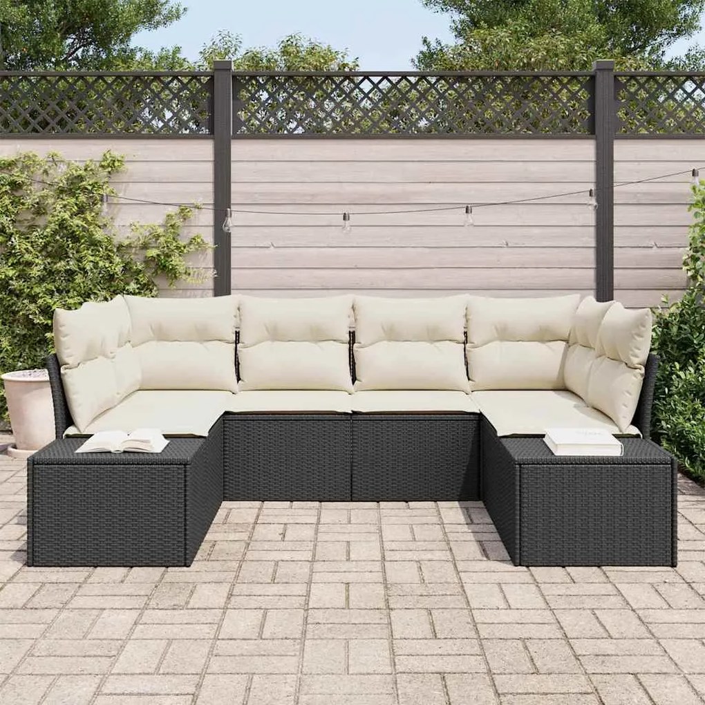vidaXL Σετ Καναπέ Κήπου με μαξιλάρι 6 pcs Μαύρο Πολυ ράταν