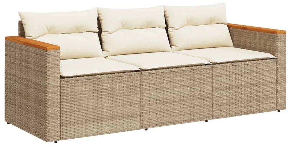 vidaXL Καναπές Κήπου Τριθέσιος Μπεζ από Συνθετικό Ρατάν με Μαξιλάρια