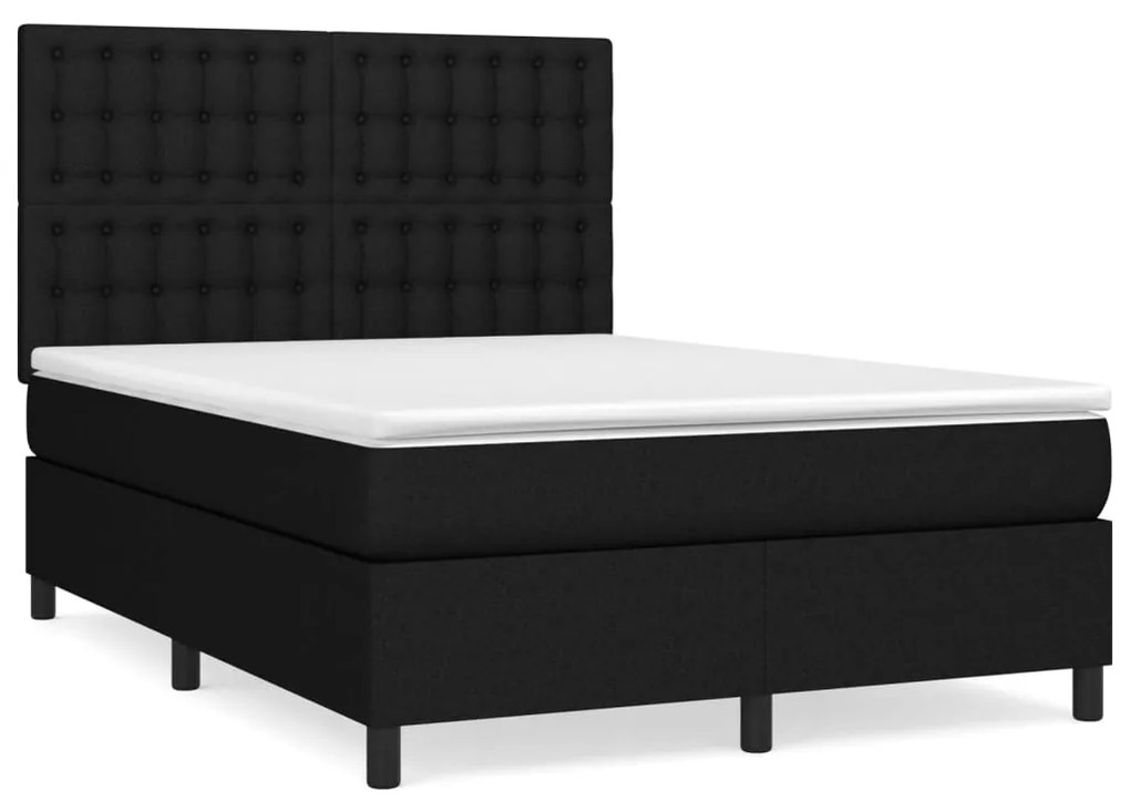 vidaXL Κρεβάτι Boxspring με Στρώμα Μαύρο 140x190 εκ. Υφασμάτινο