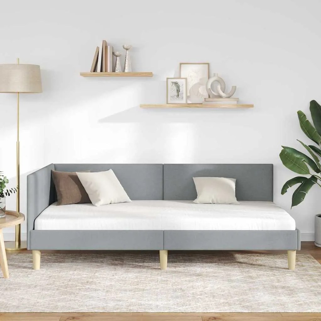 vidaXL Κρεβάτι Γωνίας με κεφαλάρι Ανοιχτό γκρι 90 εκ x 200 εκ