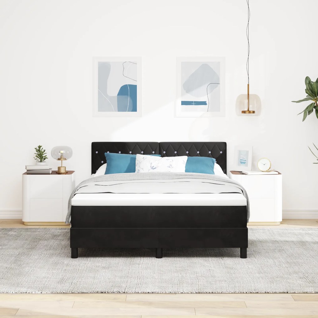 vidaXL Κρεβάτι Box Spring με Στρώμα Μαύρο 140x200 εκ Βελούδο