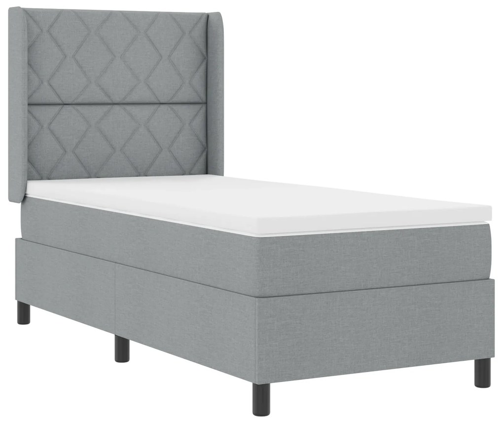 vidaXL Κρεβάτι box spring με στρώμα & LED, γκρι, 90 x 200 εκ. από ύφασμα