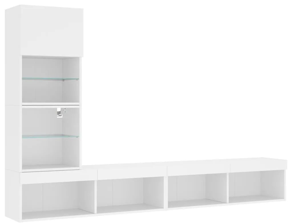 vidaXL Έπιπλα Τοίχου Τηλεόρασης 4 τεμ LED Λευκά από Επεξεργασμένο Ξύλο