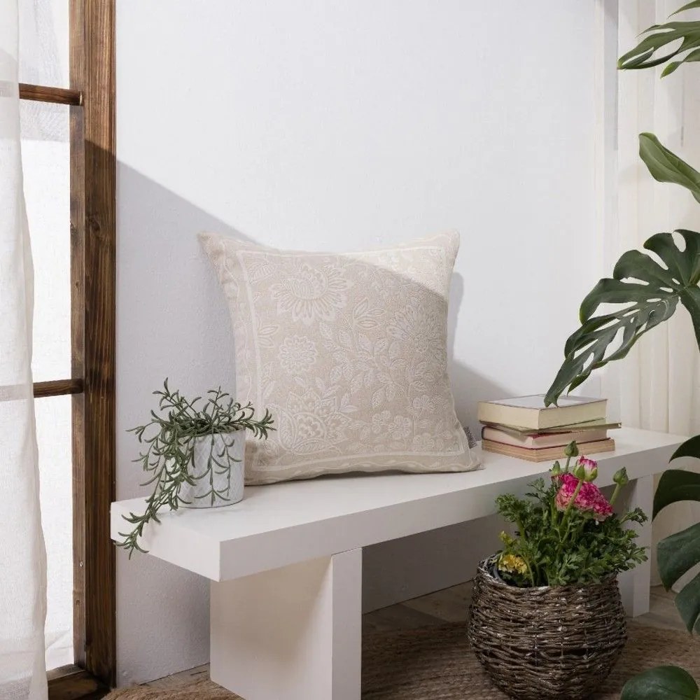 Μαξιλάρι Διακοσμητικό (Με Γέμιση) Peony 01 Beige Teoran 45X45 Βαμβάκι-Πολυέστερ