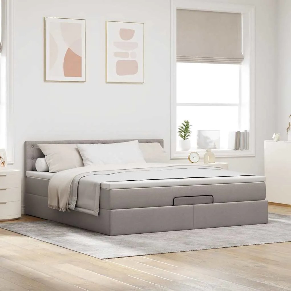 vidaXL Οθωμανικό κρεβάτι με στρώμα Taupe 180x200cm ύφασμα