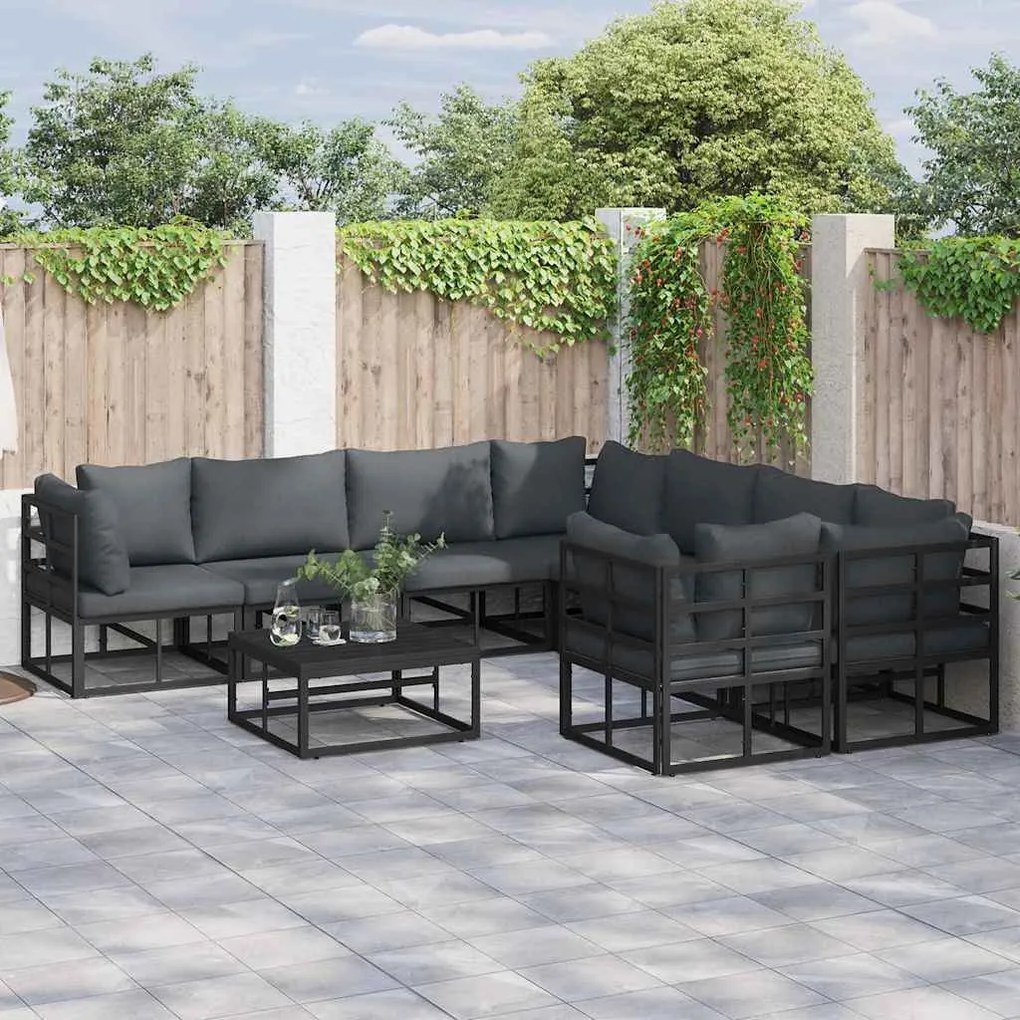 vidaXL Σετ Καναπέ Κήπου 9 pcs Μαύρο 70 x 70 x 32 εκ Αλουμίνιο