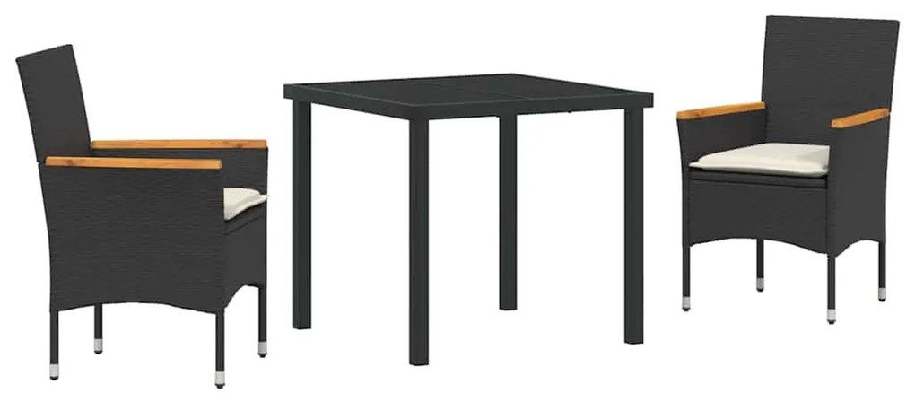 vidaXL Σέτ φαγητού για κήπο με μαξιλάρι 3 pcs Μαύρο Πολυ ράταν