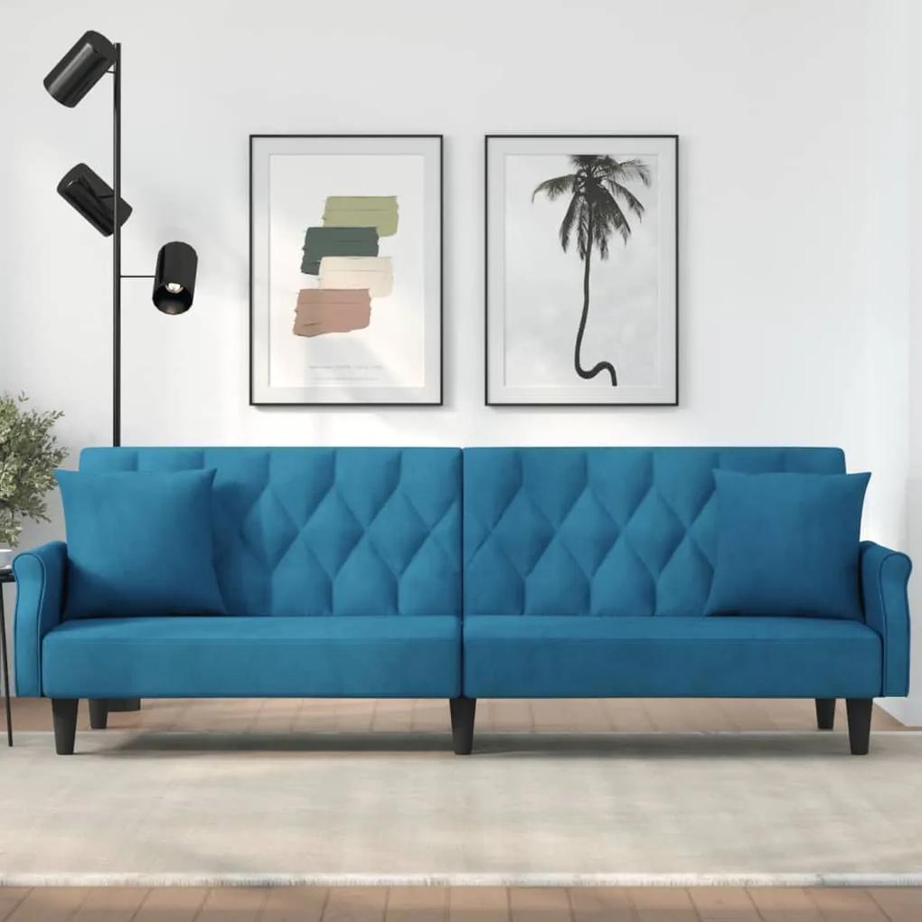 Καναπές Κρεβάτι με Μπράτσα Μπλε Βελούδινος