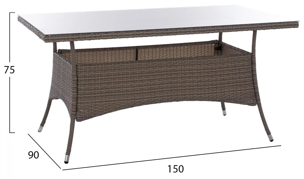 Σετ τραπεζαρίας 5τμχ τραπ. 150x90 &amp; πολυθρόνες wicker rattan γκρι