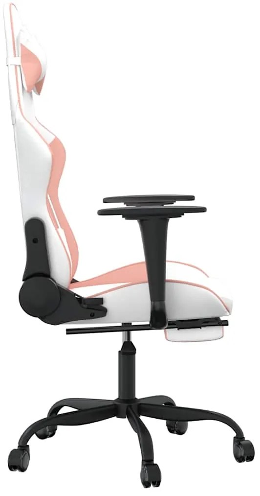 vidaXL Καρέκλα Gaming Μασάζ Υποπόδιο Λευκό &amp; Ροζ από Συνθετικό Δέρμα