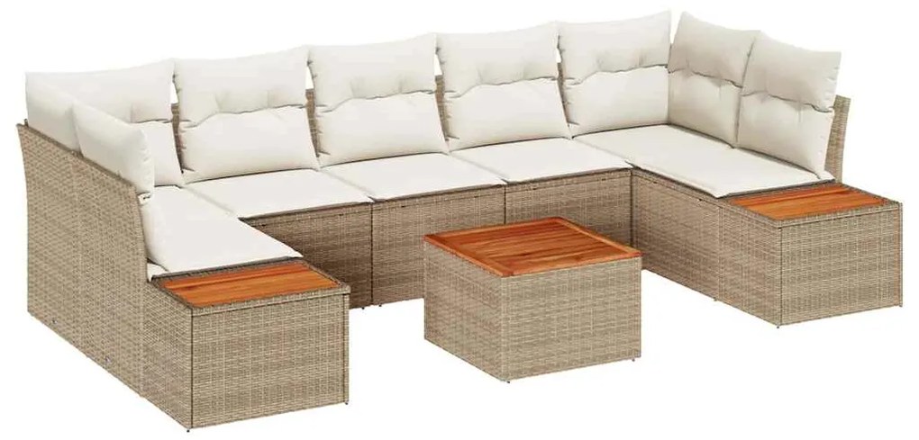 vidaXL Σετ Καναπέ Κήπου με μαξιλάρι 8 pcs Μπεζ Πολυ ράταν