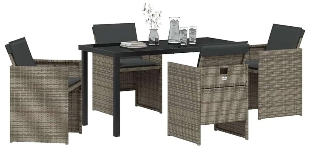vidaXL Σέτ φαγητού για κήπο με μαξιλάρι 5 pcs Γκρι Πολυ ράταν