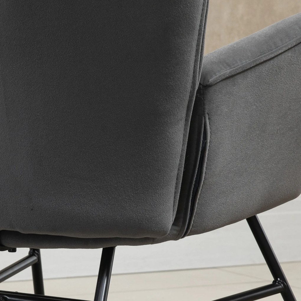 HOMCOM Κουνιστή πολυθρόνα με καπιτονέ, ξύλινες βάσεις, όψη βελούδου, έως 150 kg, σκούρο γκρι