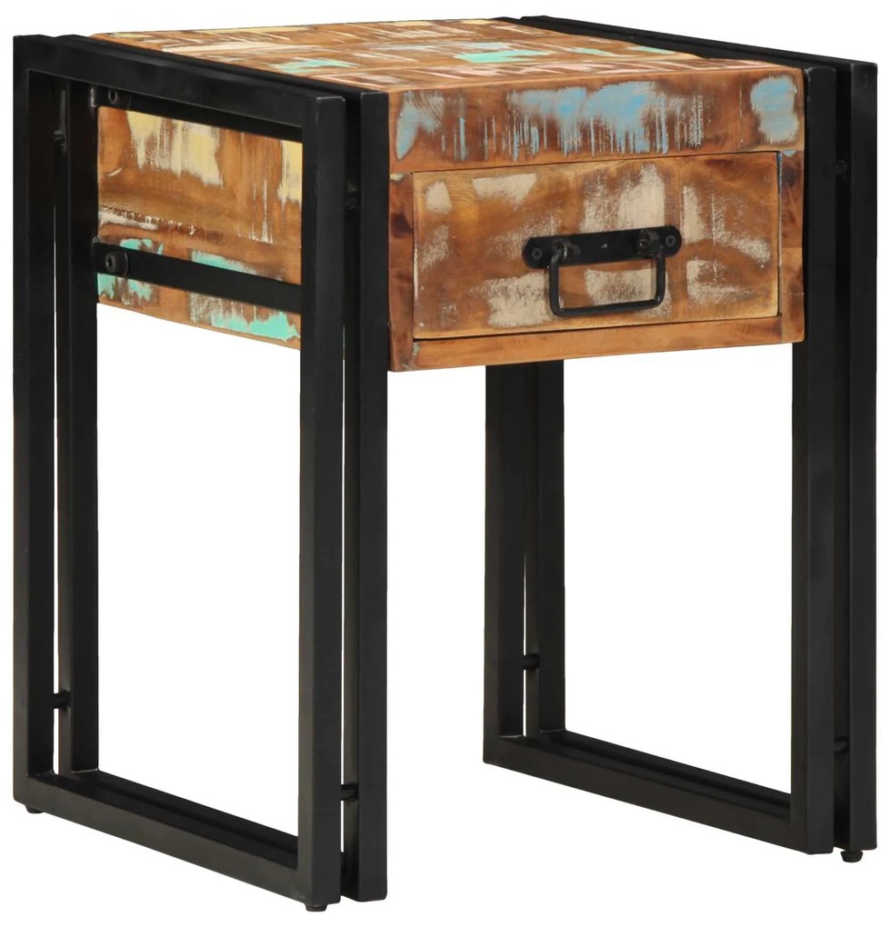 End Table με συρτάρι 40 x 40 x 50 cm Στερεό Ανακτηθέν Ξύλο
