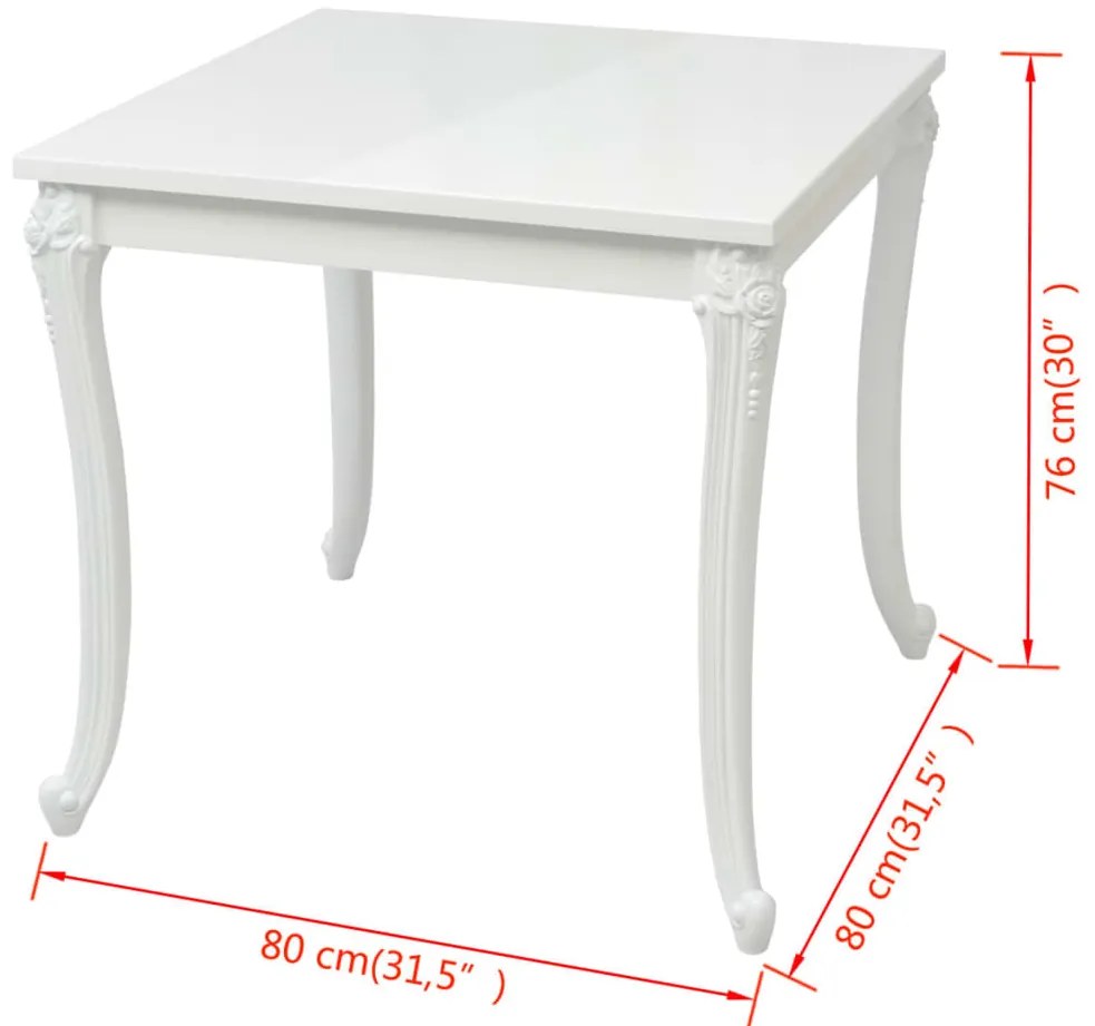 vidaXL Τραπεζαρία Γυαλιστερή Λευκή 80 x 80 x 76 εκ.