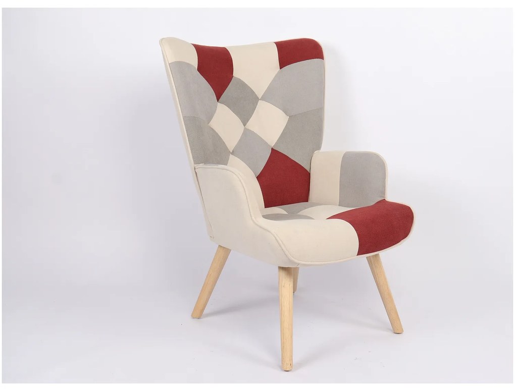 Πολυθρόνα ArteLibre BRIAR Μπορντό/Γκρι Patchwork Ύφασμα/Ξύλο 73x69x96cm