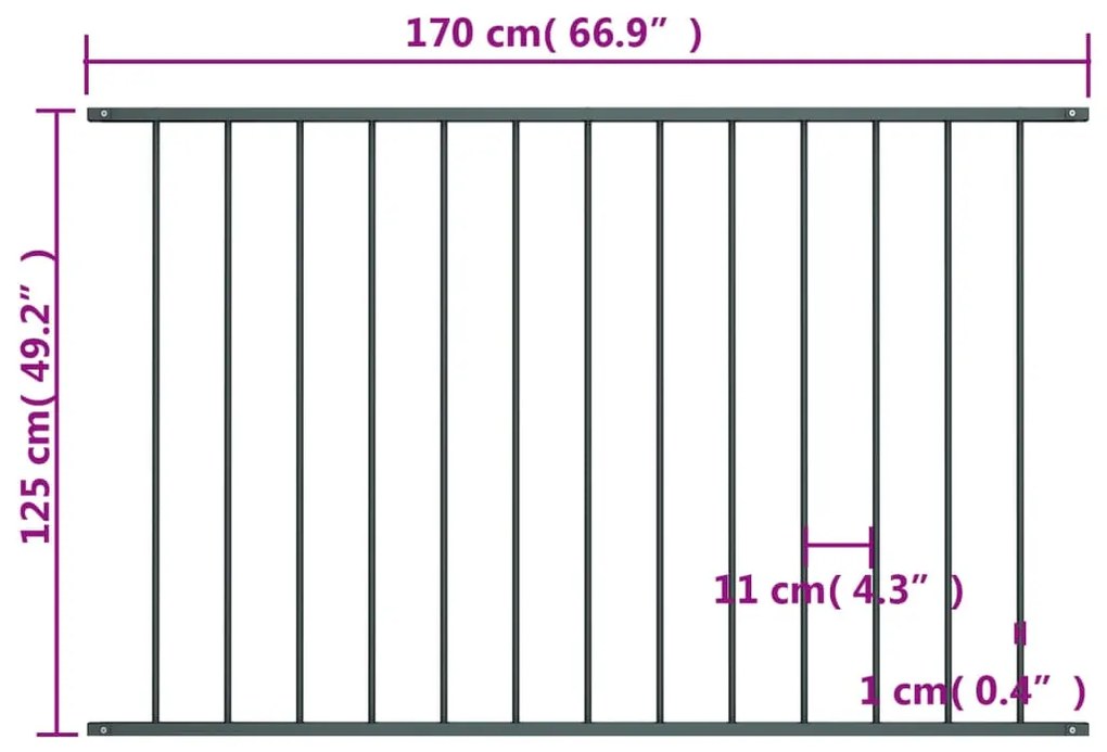 vidaXL Πάνελ Περίφραξης Ανθρακί 1,7x1,25 μ Ατσάλι με Ηλεκτροστ. Βαφή