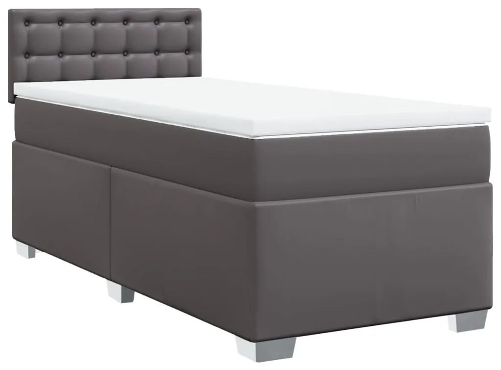 vidaXL Κρεβάτι Boxspring με Στρώμα Γκρι 80 x 200 εκ. Συνθετικό Δέρμα