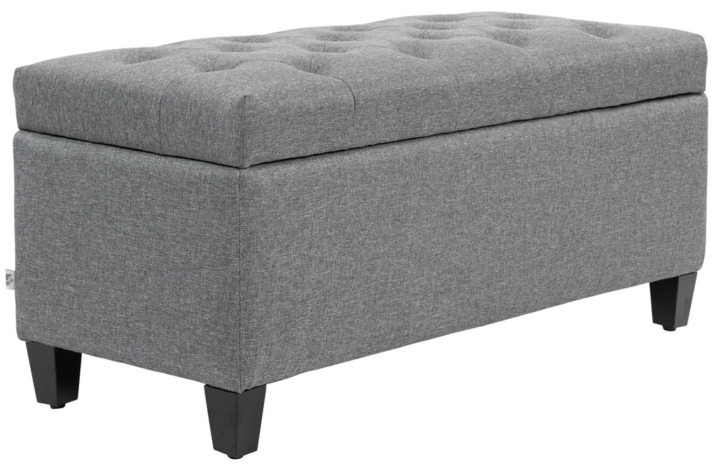 HOMCOM Πολυθρόνα, Πολυθρόνα με αποθηκευτικό χώρο, πολυεστέρας τύπου λινάτσας, Ξύλο καουτσούκ, 100 x 40 x 44 cm, Ανοιχτό γκρι