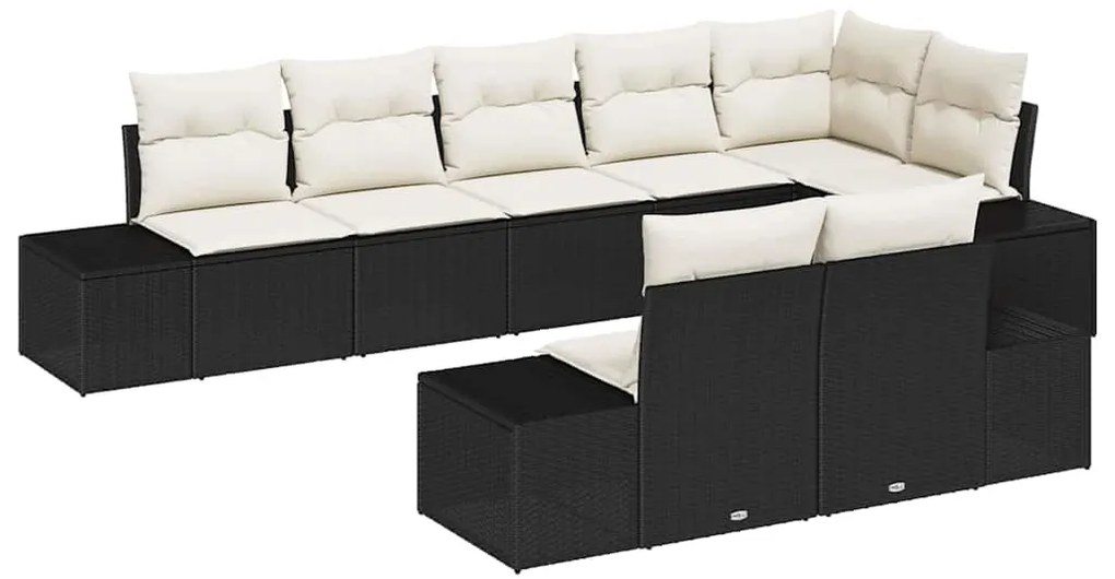 vidaXL Σετ Καναπέ Κήπου με αποθήκευση 8 pcs Μαύρο και Κρέμα Πολυ ράταν