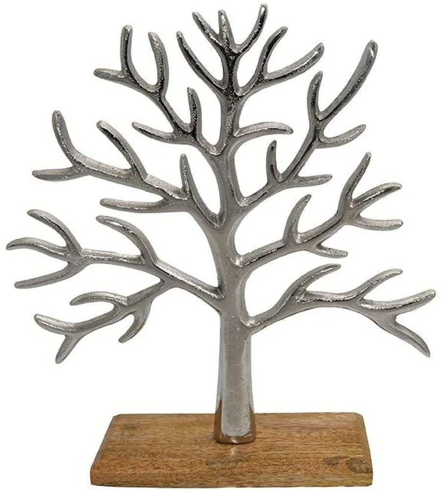 Διακοσμητικό Επιτραπέζιο Tree 934-124-019 30x7x32cm Silver-Natural Wood,Aluminum
