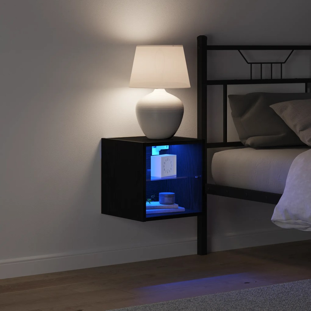 vidaXL LED TV Cabinet Μαύρη Δρυς 30x28,5x30 εκ Μηχανικής Ξυλείας
