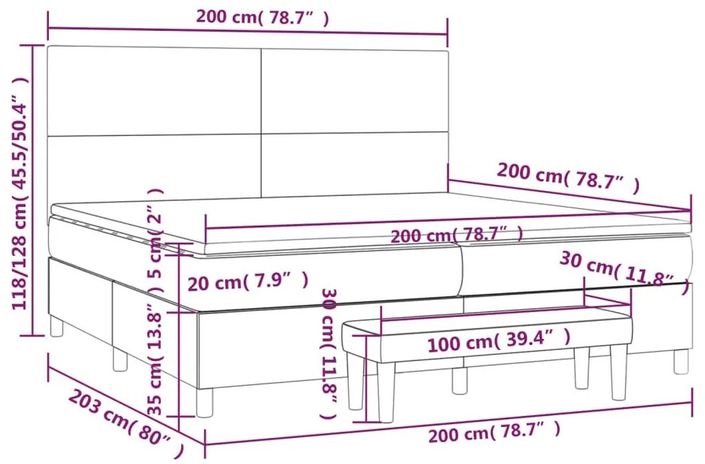 Κρεβάτι Boxspring με Στρώμα Σκούρο Γκρι 200x200 εκ. Υφασμάτινο - Γκρι