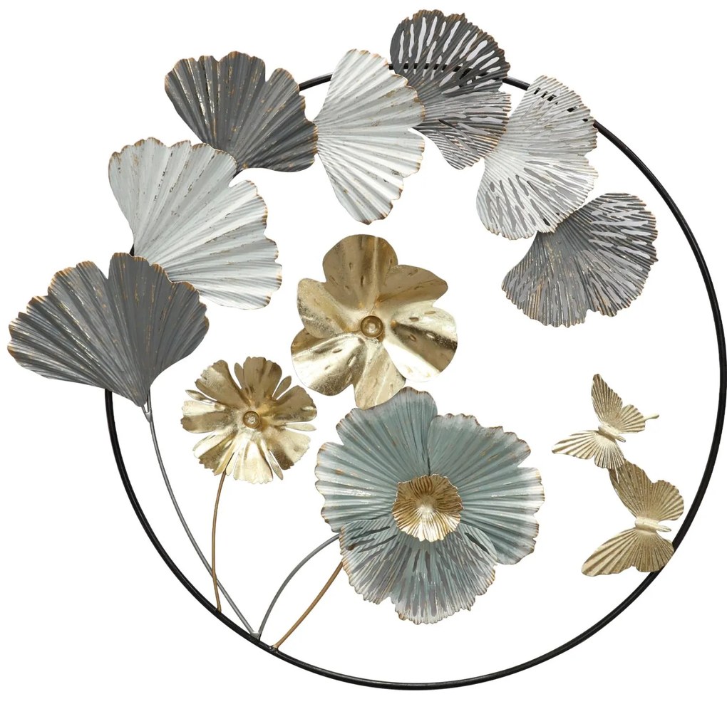 Διακοσμητικό τοίχου C7552 Μεταλλικό Λευκό - Γκρί -Χρυσό 78.7x74.3x5.1εκ. 78.7x74.3x5.1 εκ.