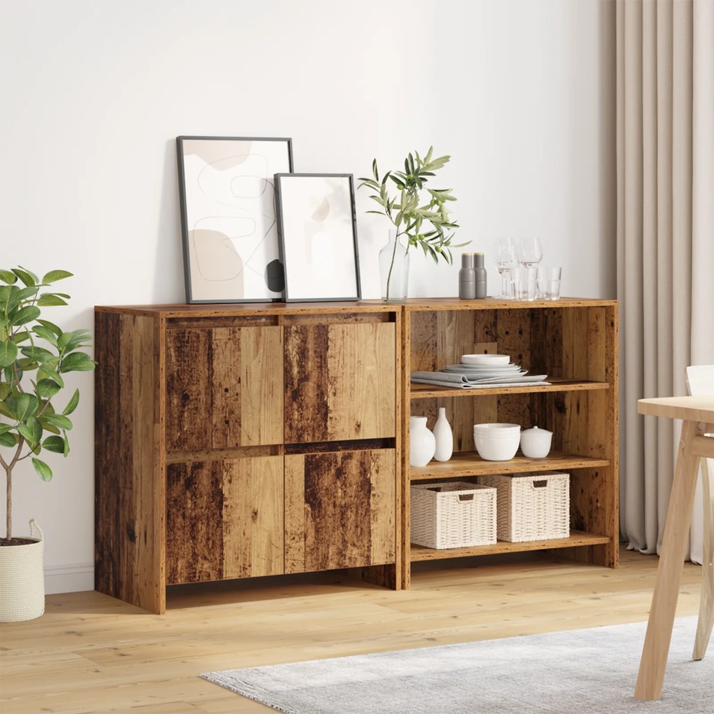 vidaXL Πλαϊνό γραφείο με ράφι με πόρτα 2 pcs Παλαιό ξύλο 70 x 41 x 75 εκ.