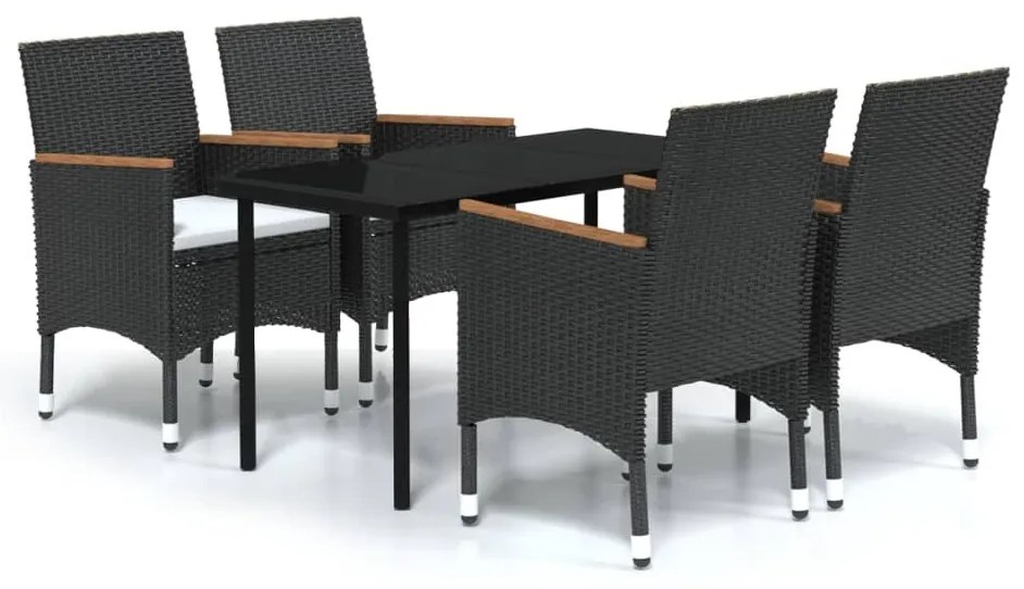 vidaXL Σετ Τραπεζαρίας Κήπου 5 Τεμαχίων Μαύρο με Μαξιλάρια