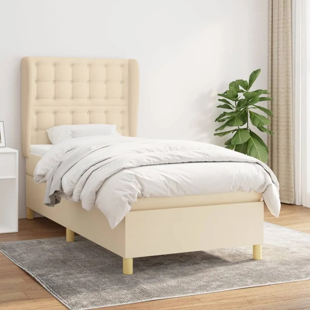 Κρεβάτι Boxspring με Στρώμα Κρεμ 80 x 200 εκ. Υφασμάτινο