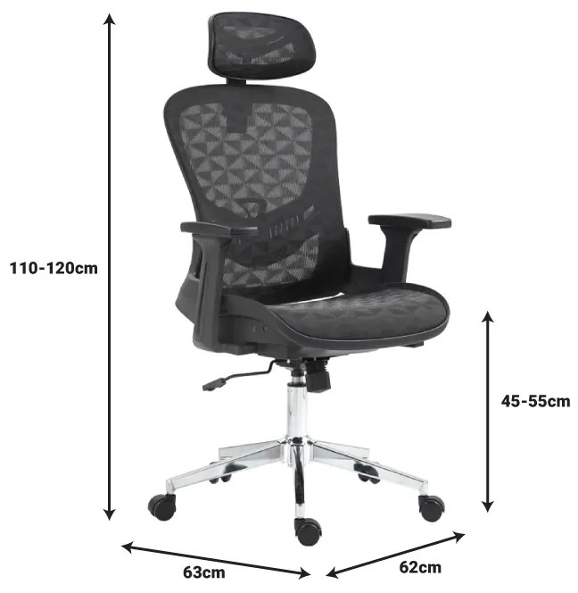 Καρέκλα γραφείου εργασίας Mergi pakoworld μαύρο mesh 62x63x120εκ - 275-000019