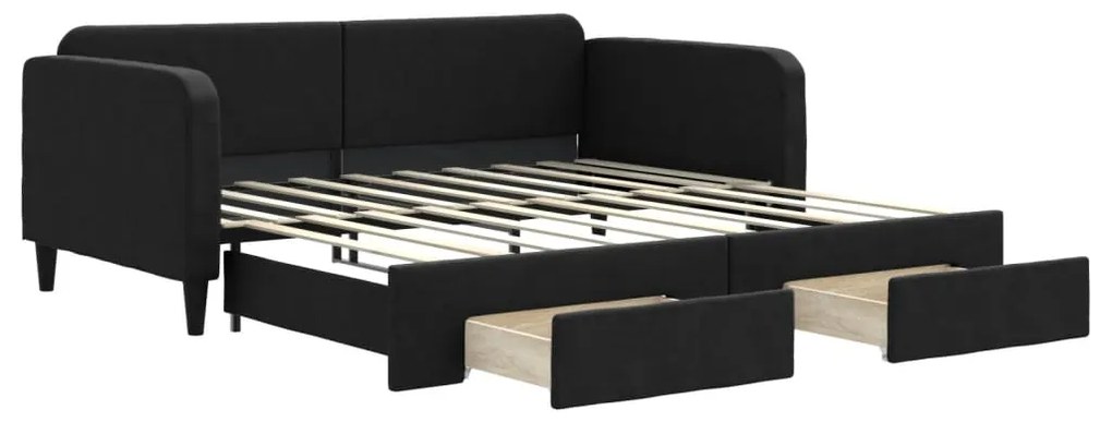 vidaXL Καναπές Κρεβάτι Συρόμενος Μαύρο 90x190 εκ. Ύφασμα &amp; Συρτάρια
