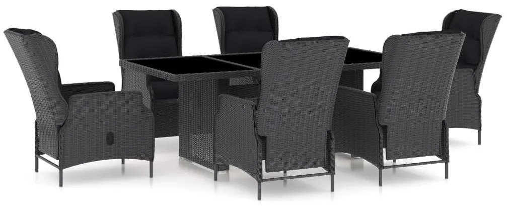 vidaXL Τραπεζαρία Εξ. Χώρου 7 τεμ Σκούρο Γκρι Συνθ. Ρατάν με Μαξιλάρια