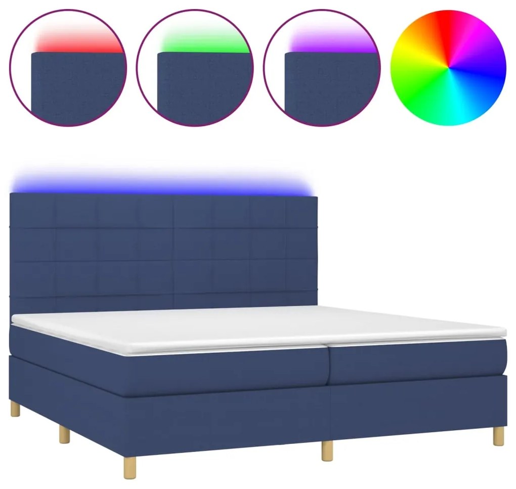 vidaXL Κρεβάτι Boxspring με Στρώμα & LED Μπλε 200x200 εκ. Υφασμάτινο