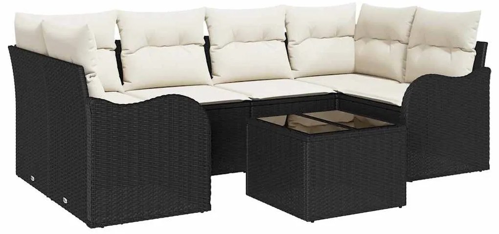 vidaXL Σετ Καναπέ Κήπου με μαξιλάρι με μαξιλάρι 7 pcs Μαύρο και Κρέμα