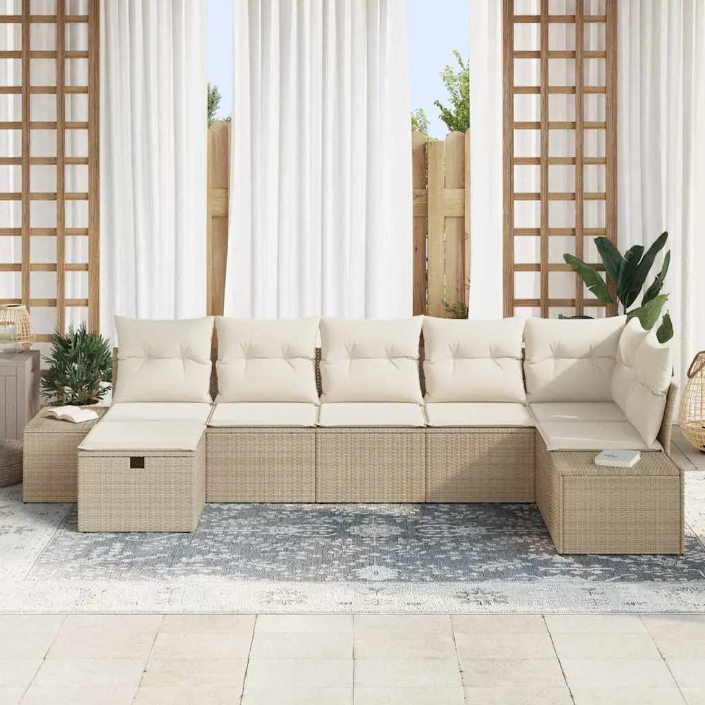 vidaXL Σετ Καναπέ Κήπου 7 pcs Μπεζ 55 x 62 x 69 εκ Πολυ ράταν