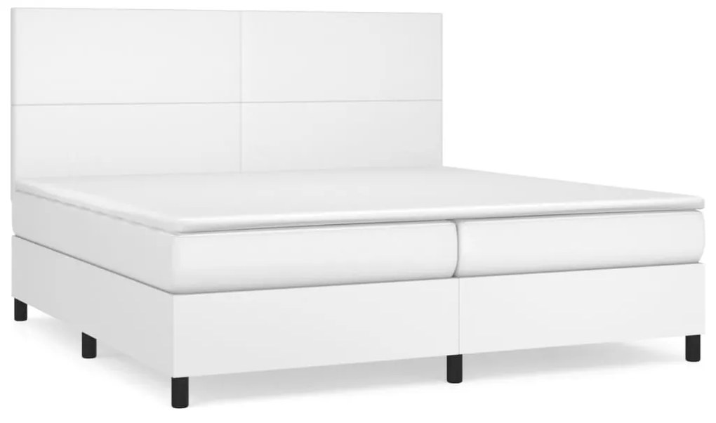 vidaXL Κρεβάτι Boxspring με Στρώμα Λευκό 200x200 εκ. Συνθετικό Δέρμα