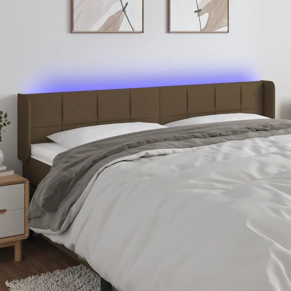 vidaXL Κεφαλάρι Κρεβατιού LED Σκούρο Καφέ 203x16x78/88 εκ. Υφασμάτινο