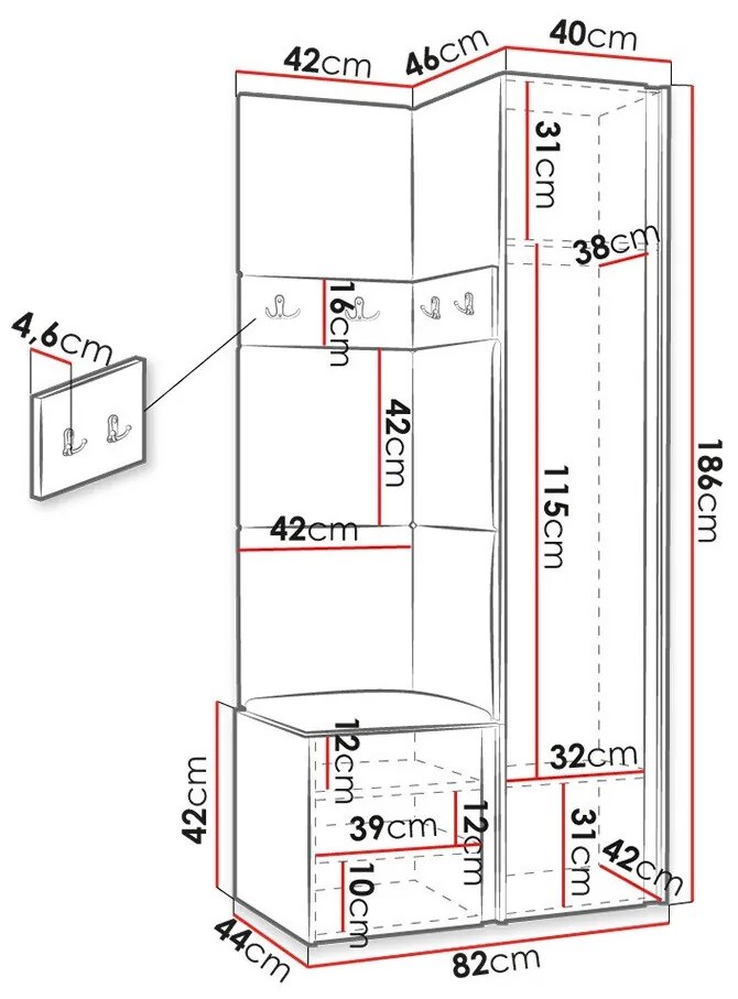 Σετ διαδρόμου Hartford 348, 186x82x44cm, 51 kg, Καφέ, Άσπρο, Ταπισερί, Πλαστικοποιημένη μοριοσανίδα, Εντοιχισμένη, Τοίχου | Epipla1.gr