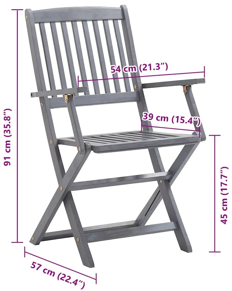 vidaXL Καρέκλες Εξ. Χώρου Πτυσσόμενες 8 τεμ. Ξύλο Ακακίας με Μαξιλάρια