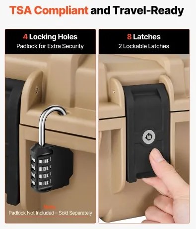 VEVOR Hard Rifle Case, Lockable Rifle Case with Pre-cut Foams, 1320 mm Gun Storage with Wheels, Heavy Duty IP67 Waterproof &amp; Dustproof Pistol Storage Cases for Rifles, Shotguns, Airsoft Guns, Khaki