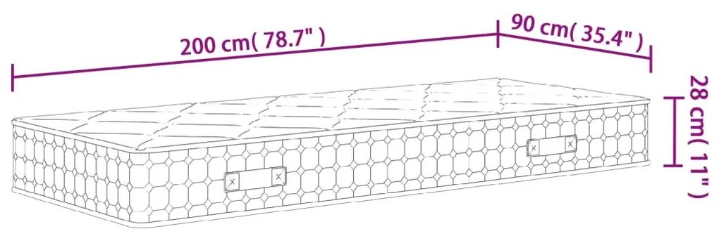 Στρώμα με Pocket Springs Μεσαία Σκληρότητα 90x200 εκ. - Λευκό