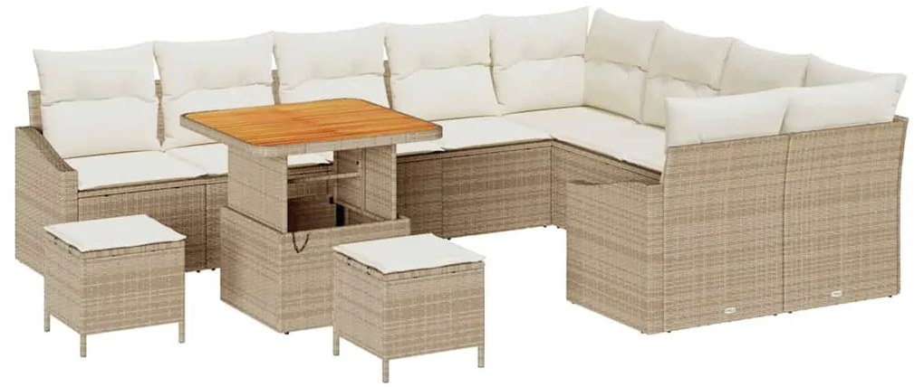 vidaXL Σετ Καναπέ Κήπου με μαξιλάρι 12 pcs Μπεζ Πολυ ράταν