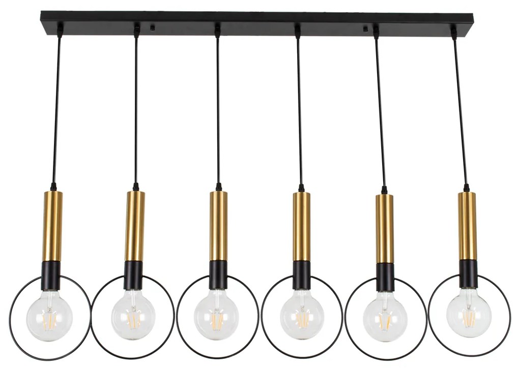 00776 GloboStar® GLOBOSTAR® OLVERO 00776 Μοντέρνο Κρεμαστό Φωτιστικό Οροφής με Ντουί 6 x E27 AC 220-240V IP20 - Μαύρο &amp; Χρυσό - Μ110 x Π18 x Y130cm