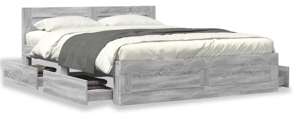 vidaXL Πλαίσιο Κρεβατιού με Κεφαλάρι Γκρι Sonoma 160x200εκ. Επεξ. Ξύλο