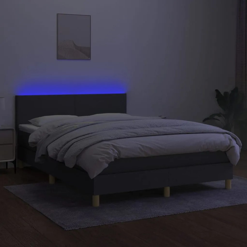 Κρεβάτι Boxspring με Στρώμα &amp; LED Σκ.Γκρι 140x190 εκ Υφασμάτινο - Γκρι